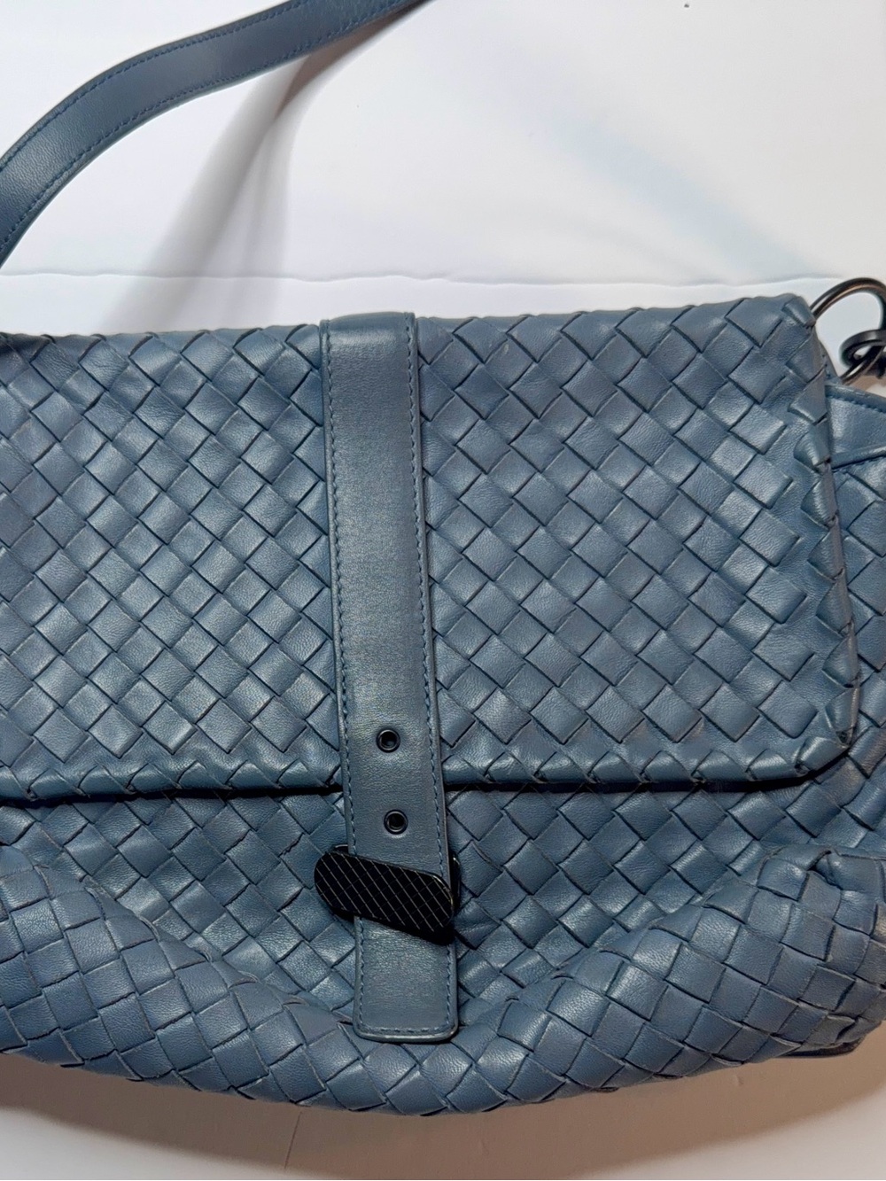 Bottega Veneta Slate Blue Intrecciato Shoulder Bag